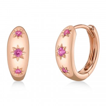 Pink Sapphire Star Huggie Earrings 14K Rose Gold (0.11ct)