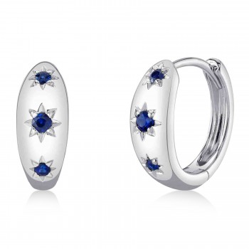 Blue Sapphire Star Huggie Earrings 14K White Gold (0.12ct)