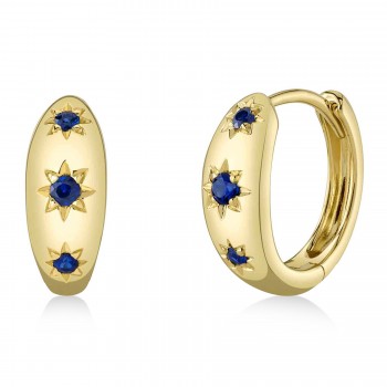 Blue Sapphire Star Huggie Earrings 14K Yellow Gold (0.12ct)