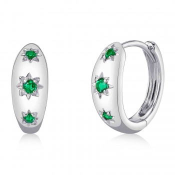 Emerald Star Huggie Earrings 14K White Gold (0.09ct)