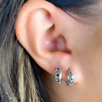 Emerald Star Huggie Earrings 14K White Gold (0.09ct)