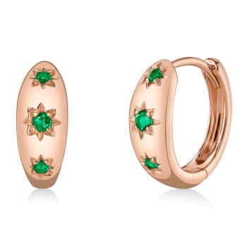 Emerald Star Huggie Earrings 14K Rose Gold (0.09ct)