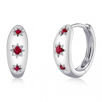 Ruby Star Huggie Earrings 14K White Gold (0.12ct)