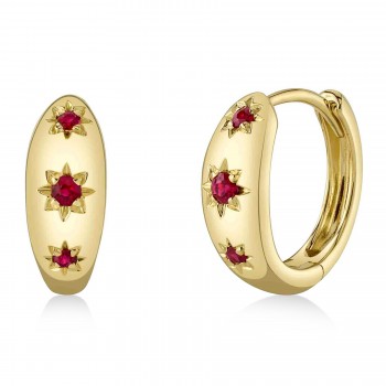 Ruby Star Huggie Earrings 14K Yellow Gold (0.12ct)