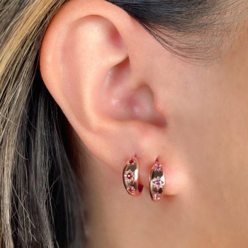 Ruby Star Huggie Earrings 14K Rose Gold (0.12ct)