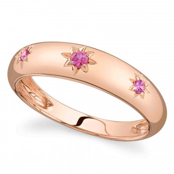 Pink Sapphire Star Wide Band Ring 14K Rose Gold (0.11ct)
