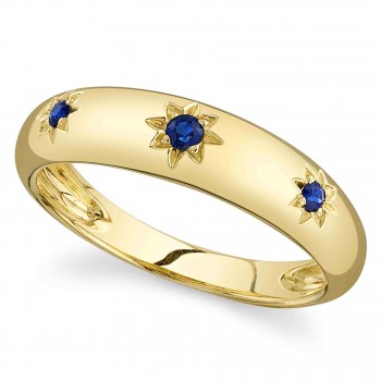 Blue Sapphire Star Wide Band Ring 14K Yellow Gold (0.11ct)