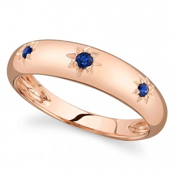 Blue Sapphire Star Wide Band Ring 14K Rose Gold (0.11ct)