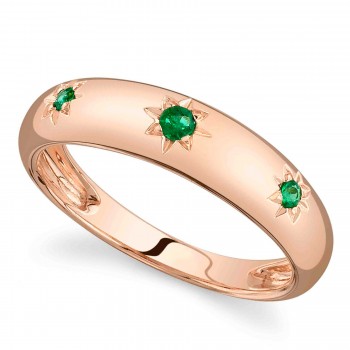 Emerald Star Wide Band Ring 14K Rose Gold (0.09ct)