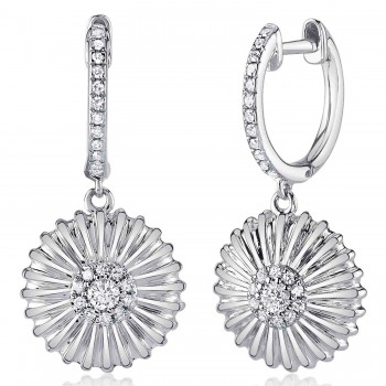 Diamond Daisy Flower Dangling Earrings 14K White Gold (0.20ct)