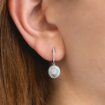 Diamond Daisy Flower Dangling Earrings 14K White Gold (0.20ct)