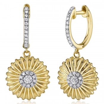Diamond Daisy Flower Dangling Earrings 14K Yellow Gold (0.20ct)