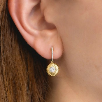 Diamond Daisy Flower Dangling Earrings 14K Yellow Gold (0.20ct)