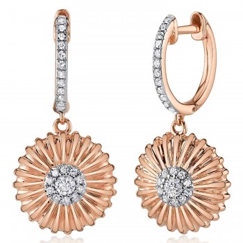 Diamond Daisy Flower Dangling Earrings 14K Rose Gold (0.20ct)