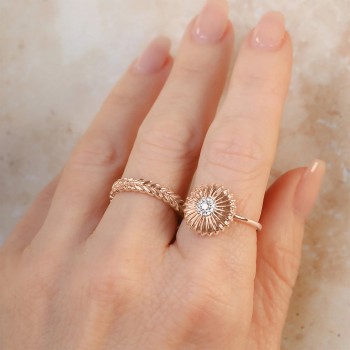 Diamond Daisy Flower Ring 14K Rose Gold (0.10ct)