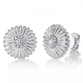 Diamond Daisy Flower Stud Earrings 14K White Gold (0.14ct)