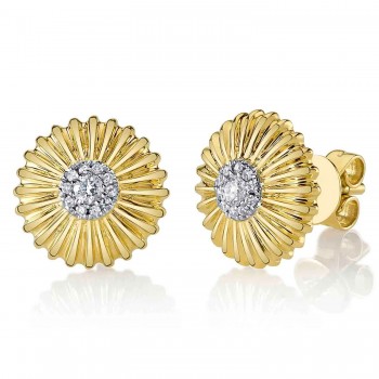 Diamond Daisy Flower Stud Earrings 14K Yellow Gold (0.14ct)