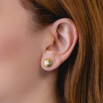 Diamond Daisy Flower Stud Earrings 14K Yellow Gold (0.14ct)