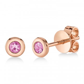 Round Pink Sapphire Bezel Stud Earrings 14K Rose Gold (0.14ct)