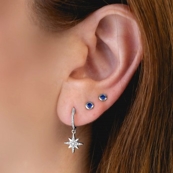 Round Blue Sapphire Bezel Stud Earrings 14K White Gold (0.14ct)