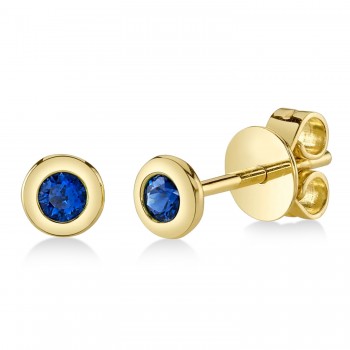 Round Blue Sapphire Bezel Stud Earrings 14K Yellow Gold (0.14ct)