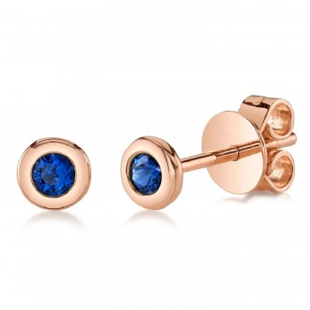 Round Blue Sapphire Bezel Stud Earrings 14K Rose Gold (0.14ct)