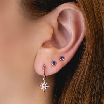 Round Blue Sapphire Bezel Stud Earrings 14K Rose Gold (0.14ct)