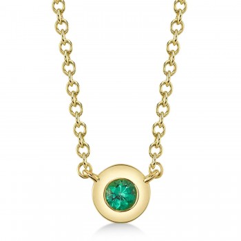 Round Emerald Bezel Pendant Necklace 14K Yellow Gold (0.04ct)