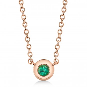 Round Emerald Bezel Pendant Necklace 14K Rose Gold (0.04ct)
