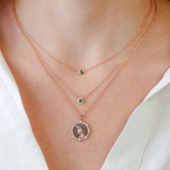 Round Emerald Bezel Pendant Necklace 14K Rose Gold (0.04ct)