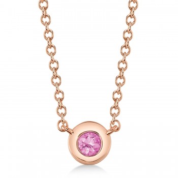 Round Pink Sapphire Bezel Pendant Necklace 14K Rose Gold (0.07ct)