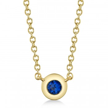 Round Blue Sapphire Bezel Pendant Necklace 14K Yellow Gold (0.07ct)