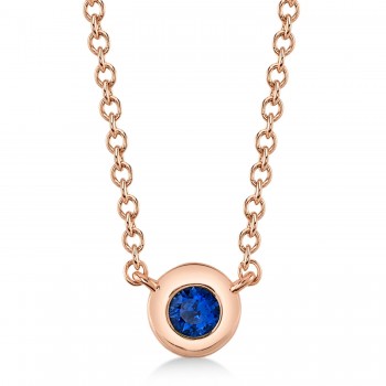 Round Blue Sapphire Bezel Pendant Necklace 14K Rose Gold (0.07ct)