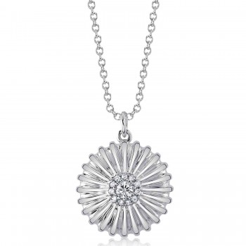 Diamond Daisy Flower Pendant Necklace 14K White Gold (0.10ct)