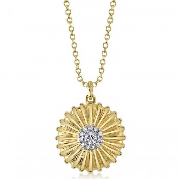 Diamond Daisy Flower Pendant Necklace 14K Yellow Gold (0.10ct)