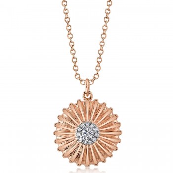 Diamond Daisy Flower Pendant Necklace 14K Rose Gold (0.10ct)