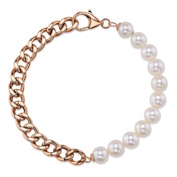 Cultured Pearl Link Bracelet 14K Rose Gold