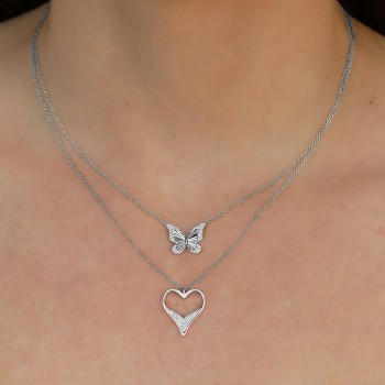 Diamond Butterfly Pendant Necklace 14K White Gold (0.10ct)
