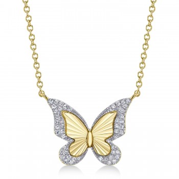Diamond Butterfly Pendant Necklace 14K Yellow Gold (0.10ct)