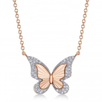 Diamond Butterfly Pendant Necklace 14K Rose Gold (0.10ct)