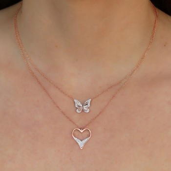 Diamond Butterfly Pendant Necklace 14K Rose Gold (0.10ct)