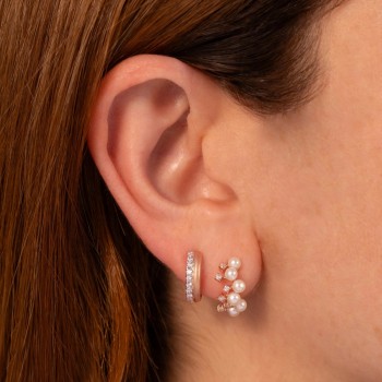 Cultured Pearl & Diamond Huggie Earrings 14K Rose Gold (0.17ct)