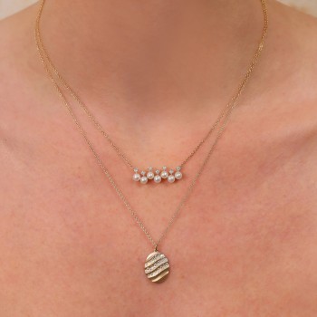 Cultured Pearl & Diamond Pendant Necklace 14K Yellow Gold (0.16ct)