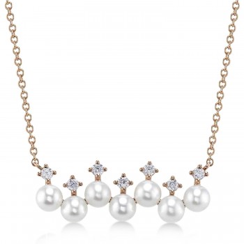 Cultured Pearl & Diamond Pendant Necklace 14K Rose Gold (0.16ct)