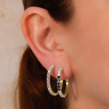 Lab Grown Pink Sapphire & Diamond Hoop Earrings 14K Yellow Gold (1.54ct)