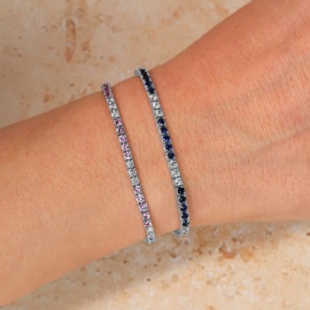 Lab Grown Blue Sapphire & Diamond Tennis Bracelet 14K White Gold (3.72ct)