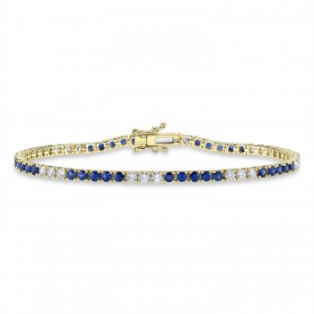 Lab Grown Blue Sapphire & Diamond Tennis Bracelet 14K Yellow Gold (3.72ct)