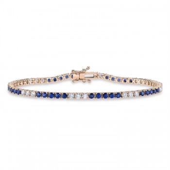Lab Grown Blue Sapphire & Diamond Tennis Bracelet 14K Rose Gold (3.72ct)