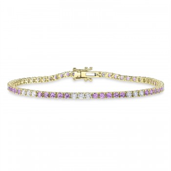 Lab Grown Pink Sapphire & Diamond Tennis Bracelet 14K Yellow Gold (3.51ct)