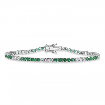 Lab Grown Emerald & Diamond Tennis Bracelet 14K White Gold (3.24ct)